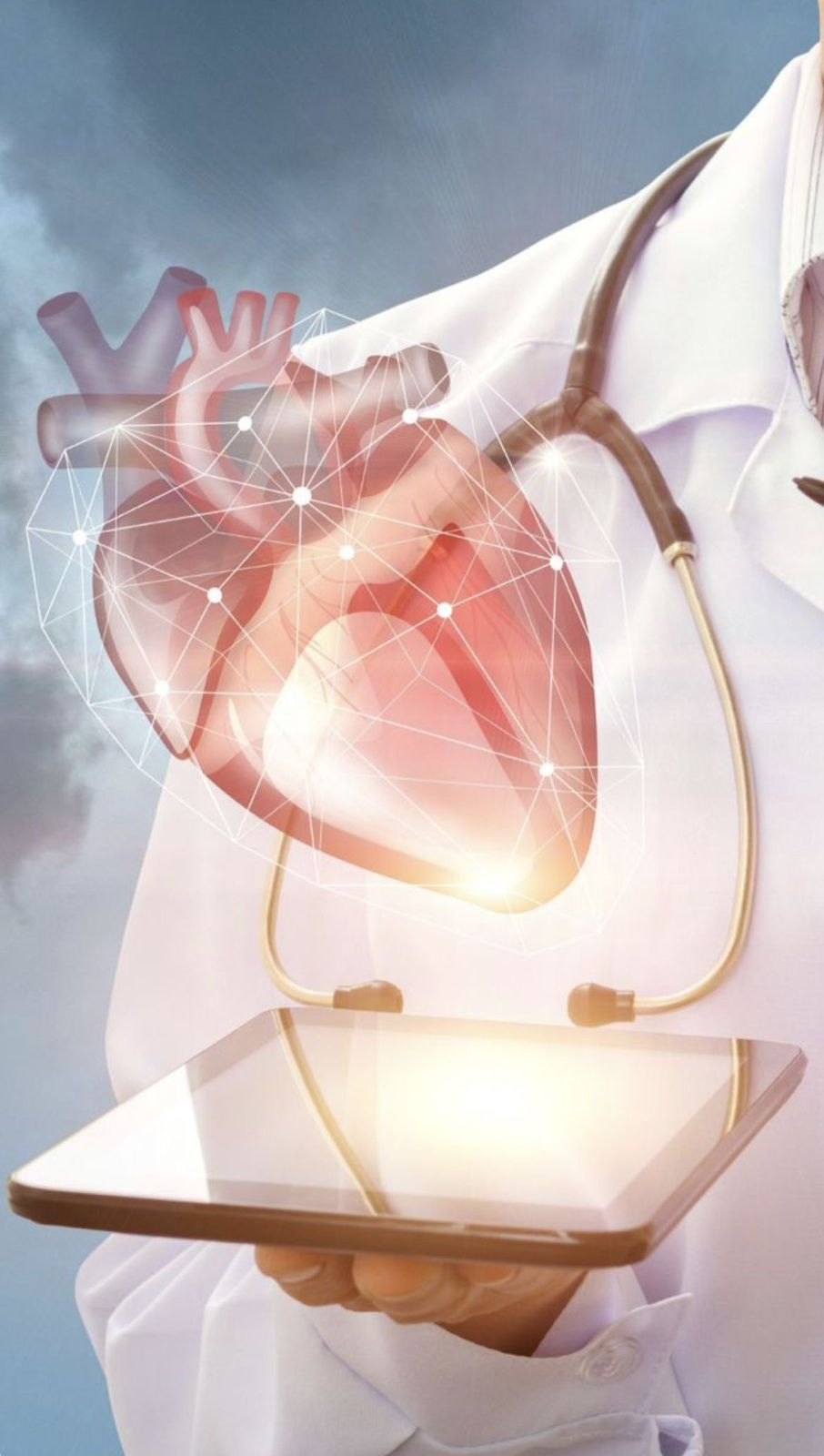 Imagen médica de corazón digital y estetoscopio
